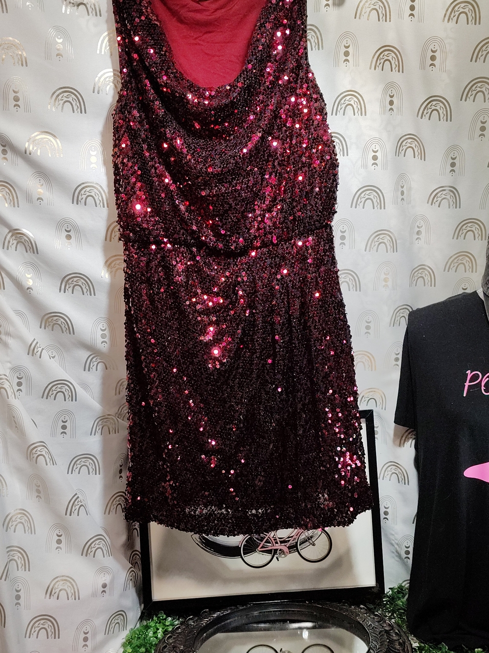 Cache Burgundy Sequin Midi Skirt